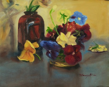 Grandma's Snuff Bottle with Pansies
oil on panel
8” x 10”